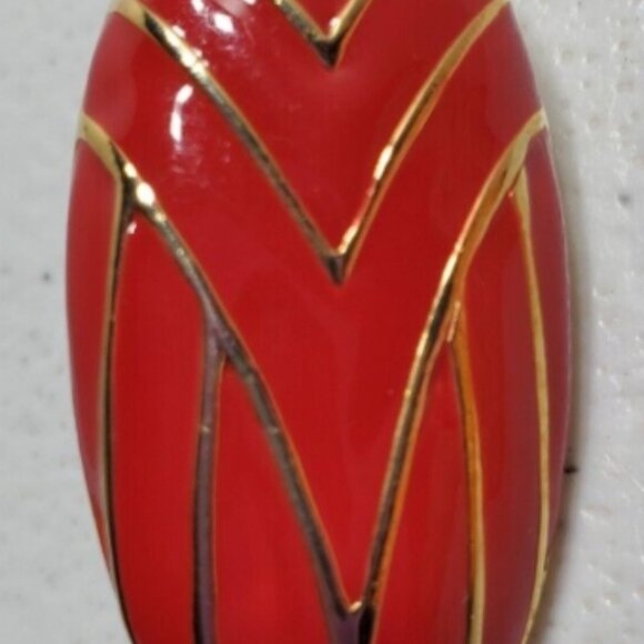 Vintage Modern Red Tone Thick Plaid Clip-on Earrings - Picture 2 of 3